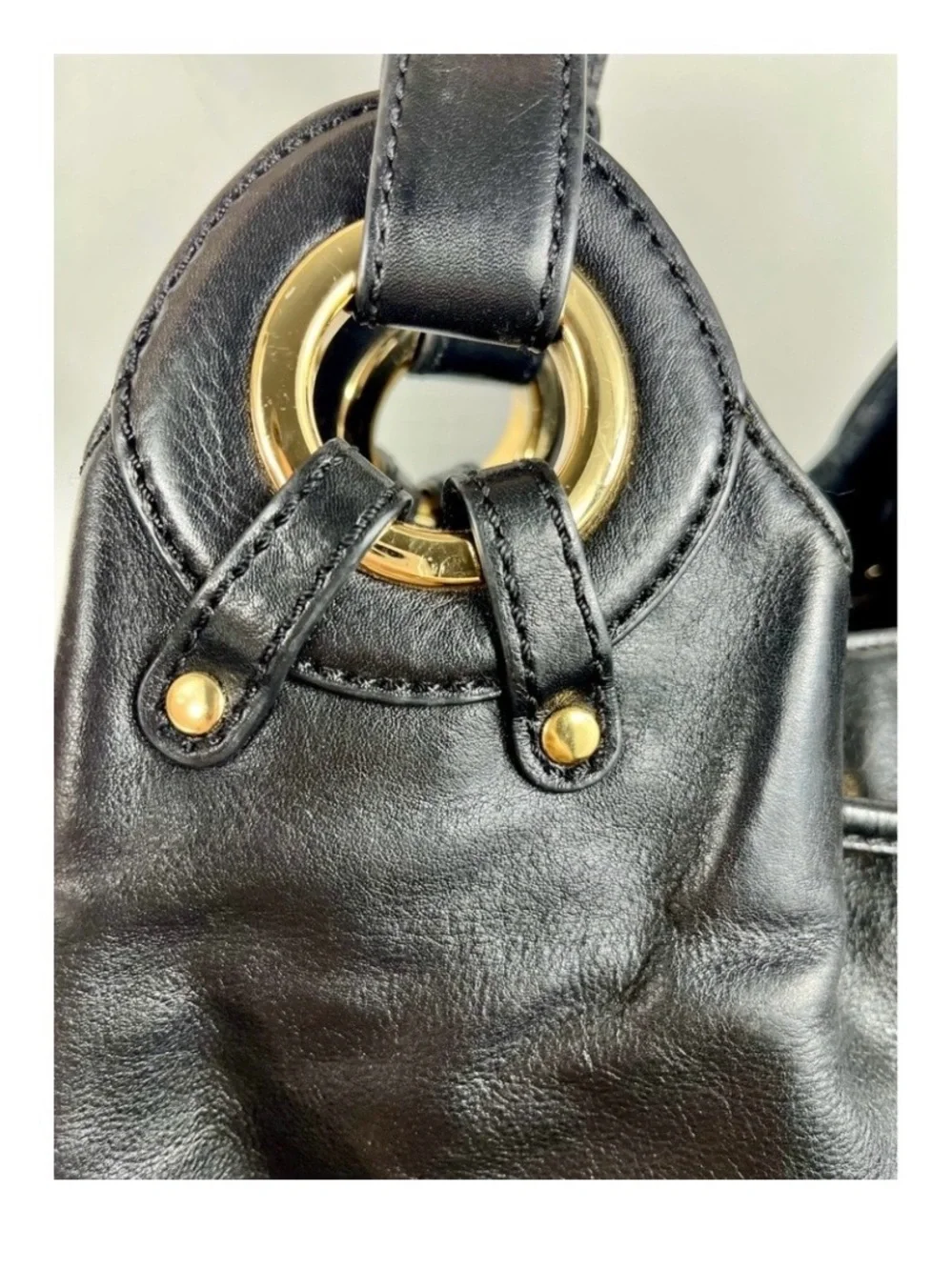 Michael Kors Ludlow Black Leather Hobo Shoulder Bag Gold Hardware Y2K